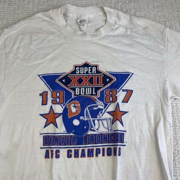 VTG 1987 AFC CHAMP Denver Broncos Super Bowl Shirt Youth L 80s NFL USA MADE * - Picture 2 of 16